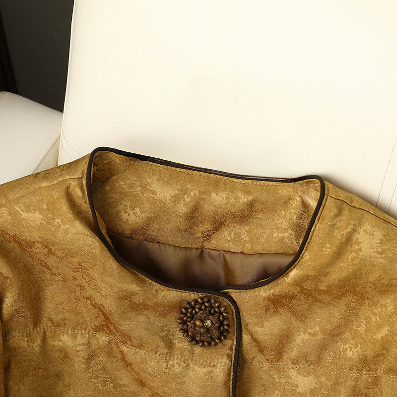 Veste épaisse à manches longues pour femme, en jacquard à motif foncé avec boutons grenouille et Buddha Stones, dotée de poches. - image 2