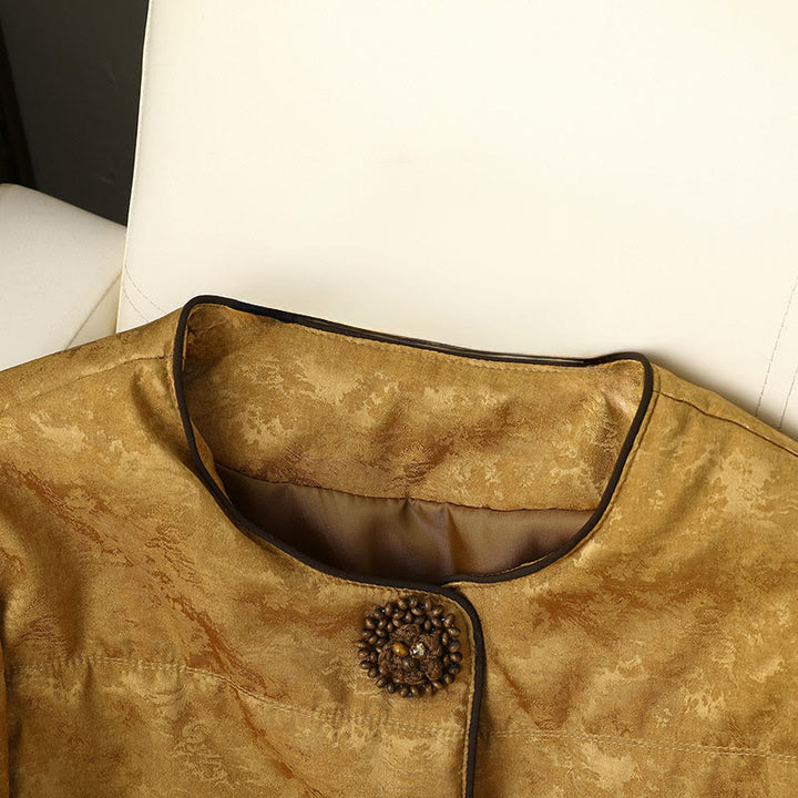 Veste épaisse à manches longues pour femme, en jacquard à motif foncé avec boutons grenouille et Buddha Stones, dotée de poches. - image 2