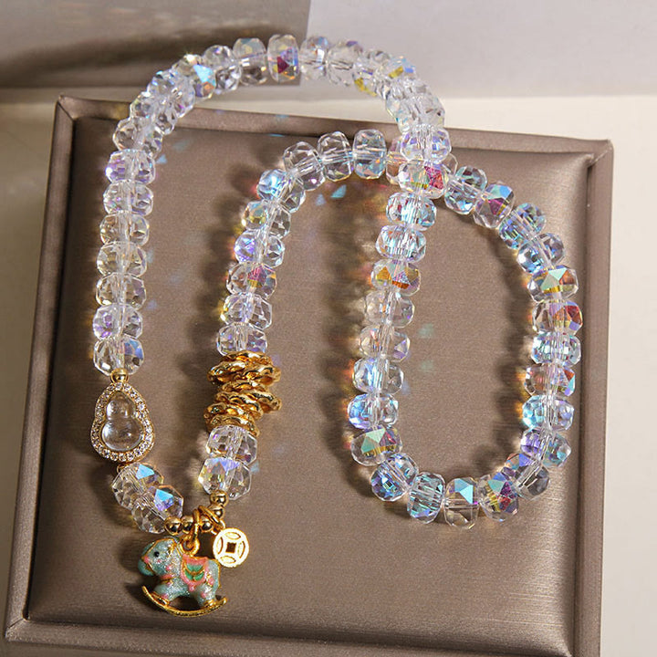 Bracelet double tour en calebasse et cristal , Buddha Stones, symbole du zodiaque chinois, année du Cheval. Pièce de monnaie en cuivre et cristal. - image 11