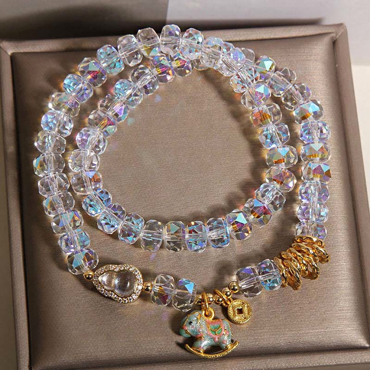 Bracelet double tour en calebasse et cristal , Buddha Stones, symbole du zodiaque chinois, année du Cheval. Pièce de monnaie en cuivre et cristal. - image 9