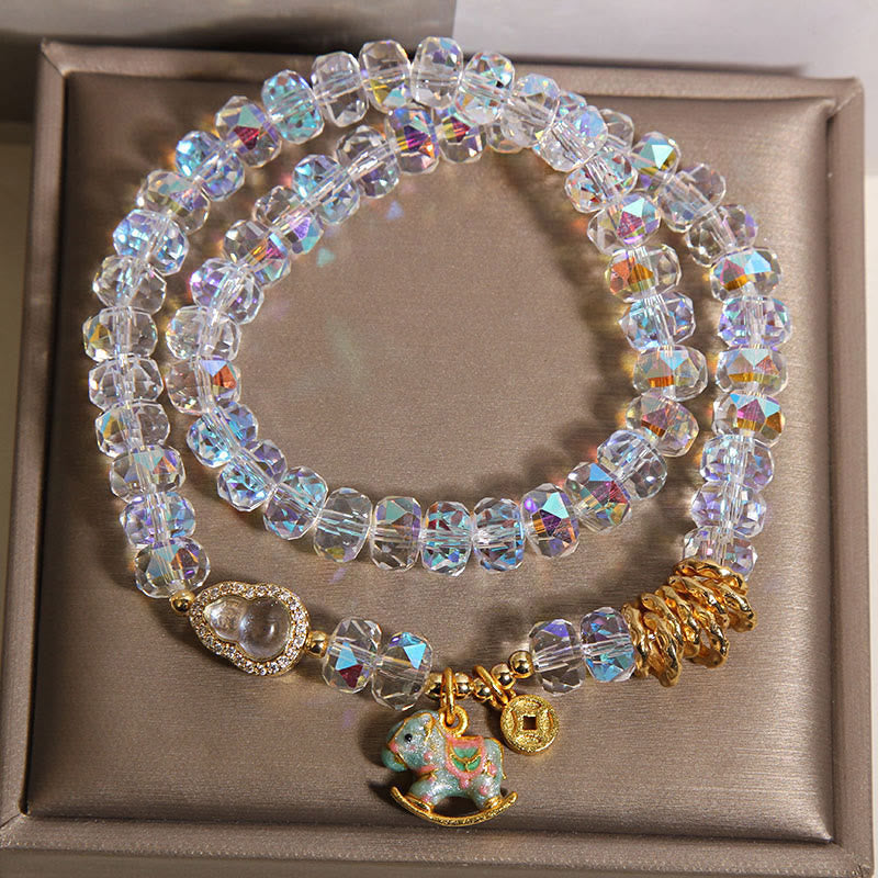 Bracelet double tour en calebasse et cristal , Buddha Stones, symbole du zodiaque chinois, année du Cheval. Pièce de monnaie en cuivre et cristal. - image 12