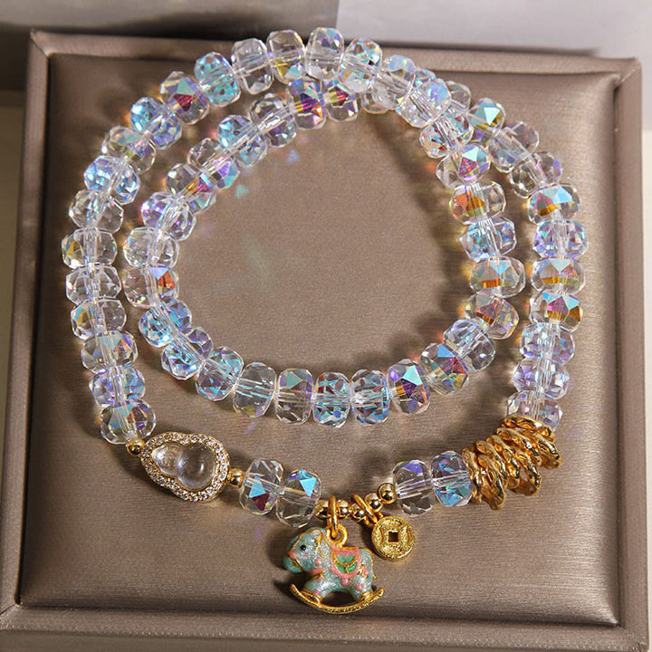 Bracelet double tour en calebasse et cristal , Buddha Stones, symbole du zodiaque chinois, année du Cheval. Pièce de monnaie en cuivre et cristal. - image 12