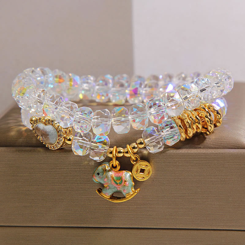 Bracelet double tour en calebasse et cristal , Buddha Stones, symbole du zodiaque chinois, année du Cheval. Pièce de monnaie en cuivre et cristal. - image 14