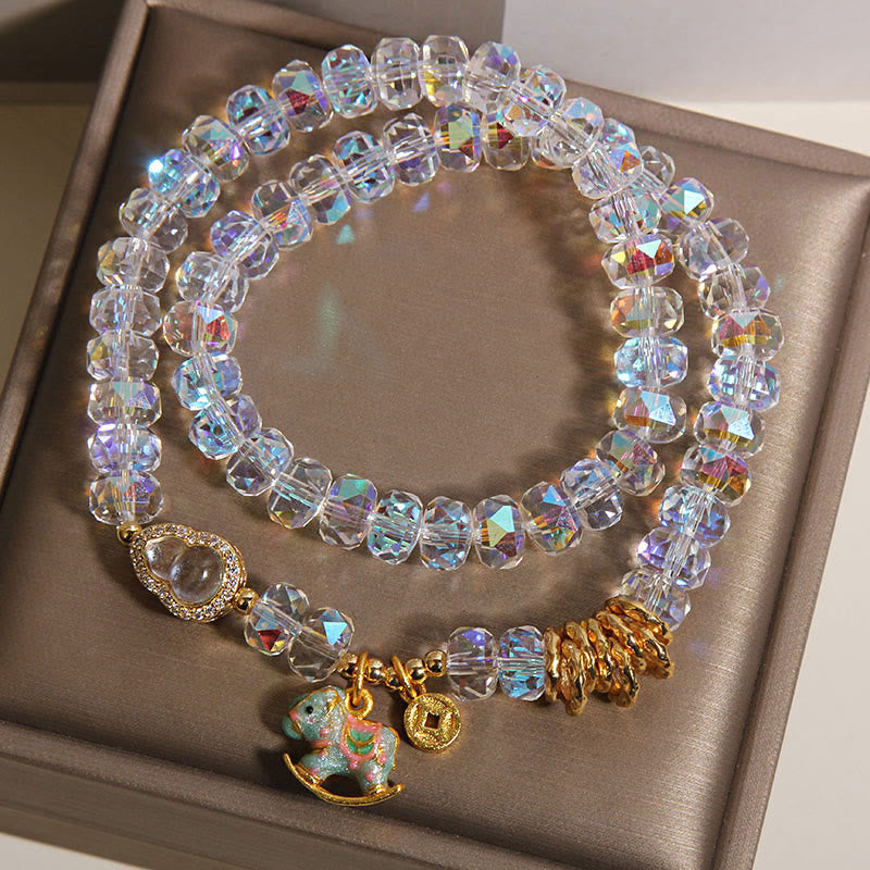 Bracelet double tour en calebasse et cristal , Buddha Stones, symbole du zodiaque chinois, année du Cheval. Pièce de monnaie en cuivre et cristal. - image 13