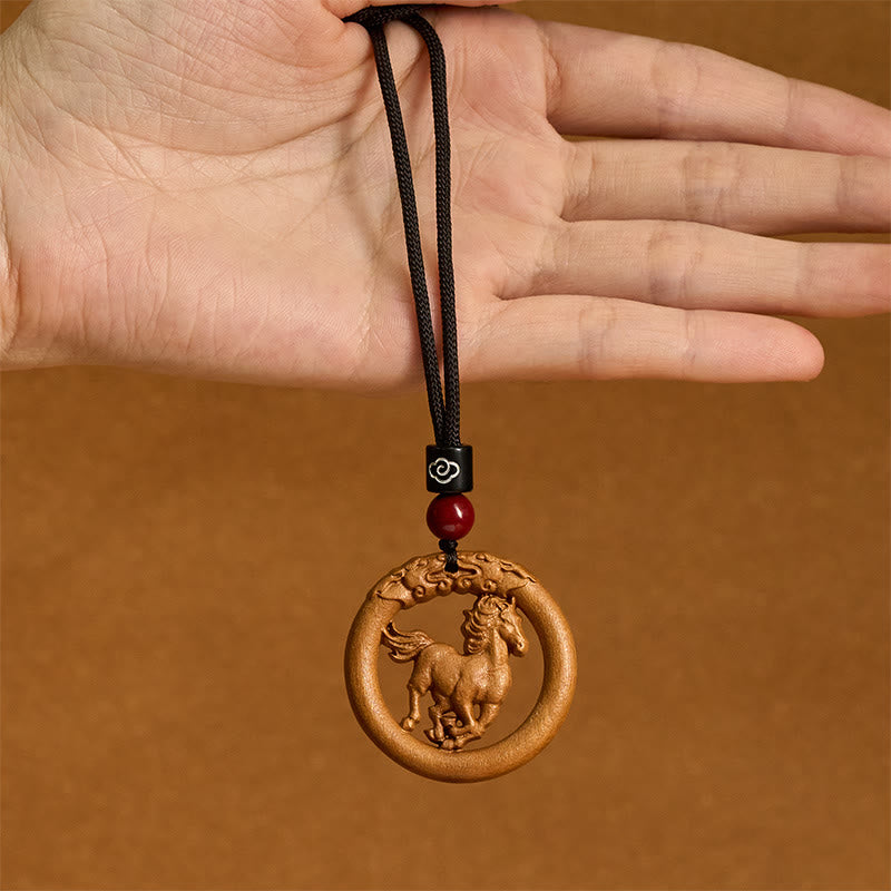 Pendentifs en Buddha Stones, bois de pêcher, signe du zodiaque chinois, année du Cheval, pour éloigner les mauvais esprits - image 3