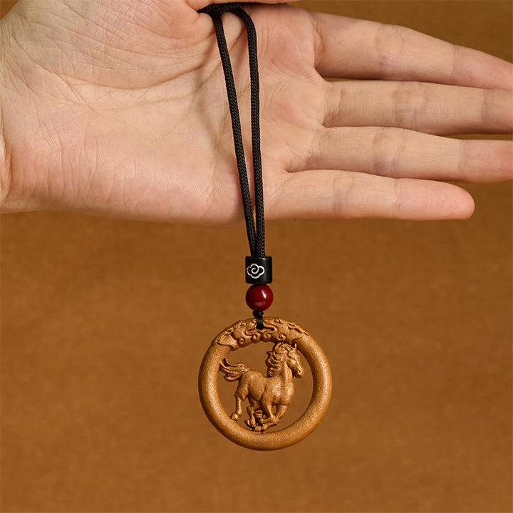 Pendentifs en Buddha Stones, bois de pêcher, signe du zodiaque chinois, année du Cheval, pour éloigner les mauvais esprits - image 3