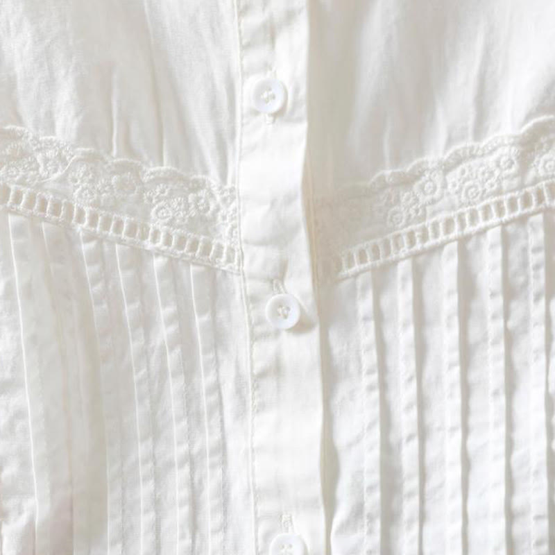 Chemise à manches longues en coton pour femme, ornée de boutons et de plis accordéon blancs à motifs de Buddha Stones - image 8