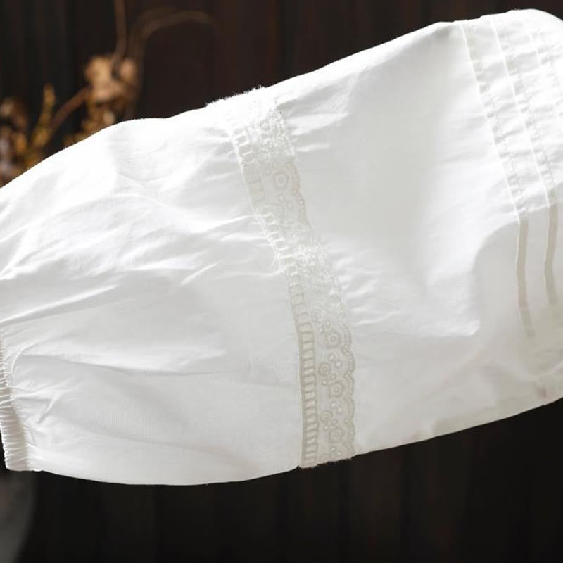 Chemise à manches longues en coton pour femme, ornée de boutons et de plis accordéon blancs à motifs de Buddha Stones - image 10