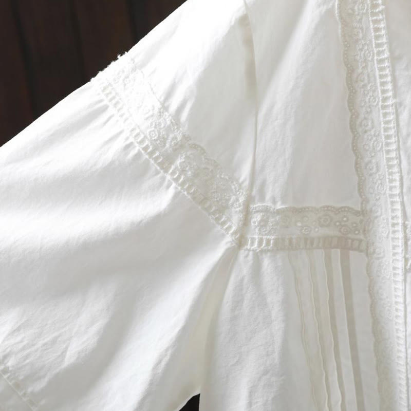 Chemise à manches longues en coton pour femme, ornée de boutons et de plis accordéon blancs à motifs de Buddha Stones - image 9
