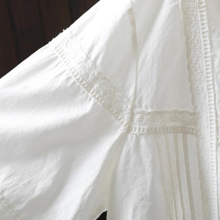 Chemise à manches longues en coton pour femme, ornée de boutons et de plis accordéon blancs à motifs de Buddha Stones - image 9