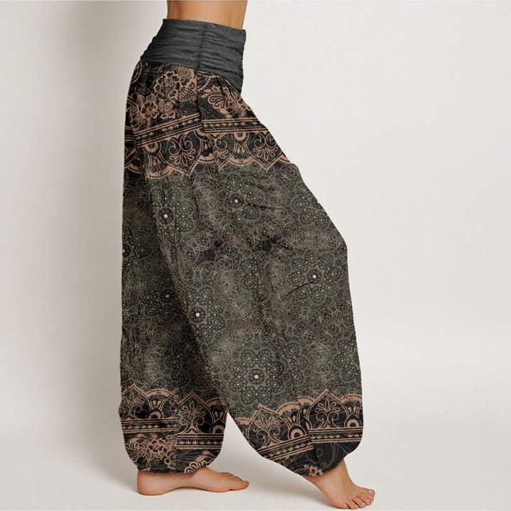 Pantalon harem à taille élastique pour femme, en coton, orné de Buddha Stones et de motifs élégants de mandala et de fleurs. - image 8