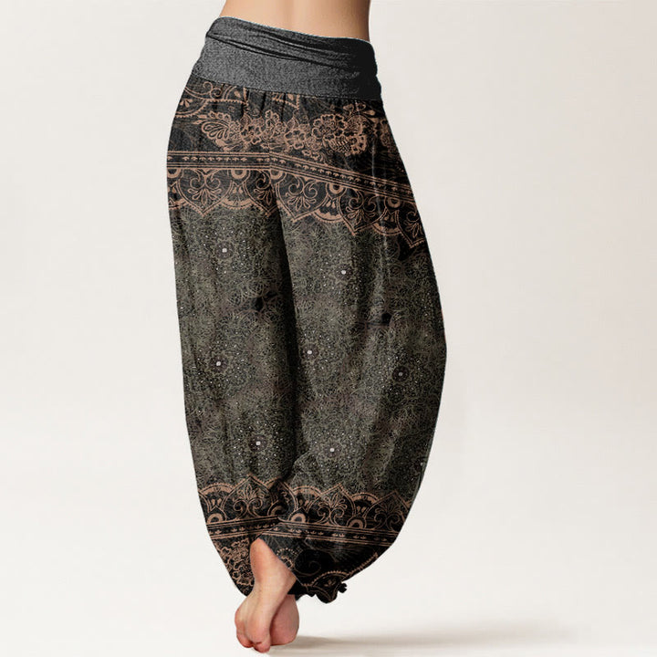 Pantalon harem à taille élastique pour femme, en coton, orné de Buddha Stones et de motifs élégants de mandala et de fleurs. - image 9
