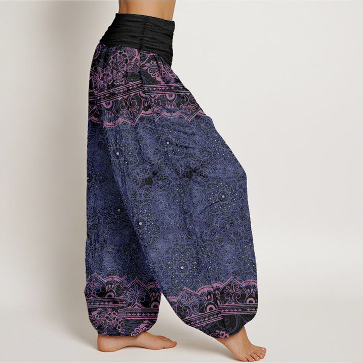 Pantalon harem à taille élastique pour femme, en coton, orné de Buddha Stones et de motifs élégants de mandala et de fleurs. - image 5