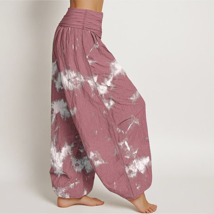 Pantalon harem à taille élastique pour femme, en coton blanc à rayures et pois, motif tie-dye Buddha Stones - image 8