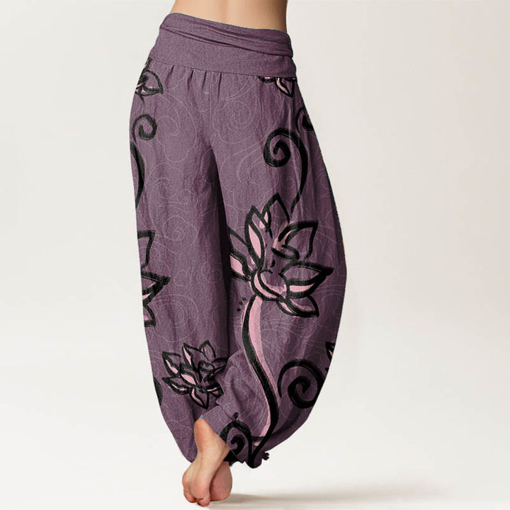 Pantalon harem à taille élastique pour femme, en coton décontracté, orné de lotus et de nuages ​​porte-bonheur, avec motif de Buddha Stones - image 8