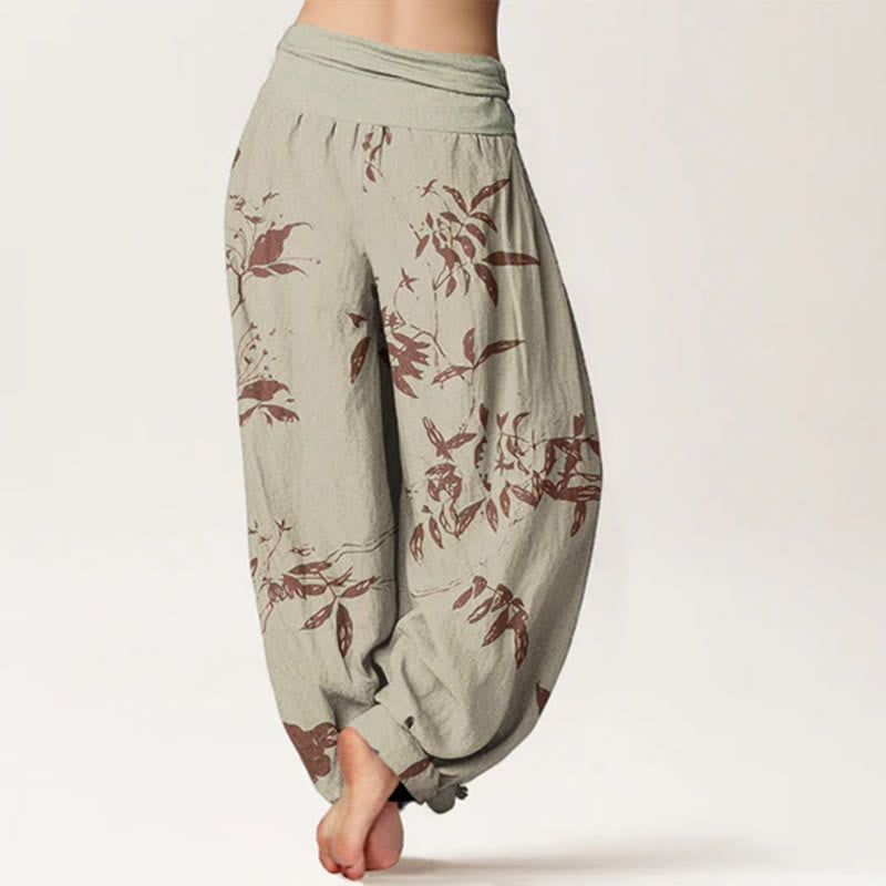 Pantalon harem à taille élastique pour femme, motif branches de coton et Buddha Stones - image 1