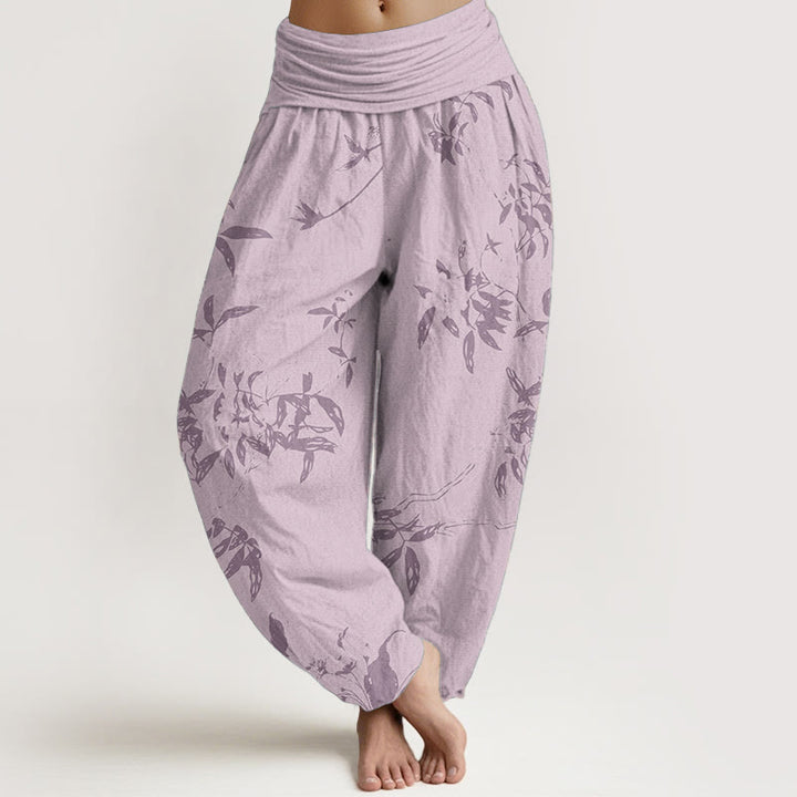 Pantalon harem à taille élastique pour femme, motif branches de coton et Buddha Stones - Rose - US22，UK/AU26，EU54 (6XL) - image 7