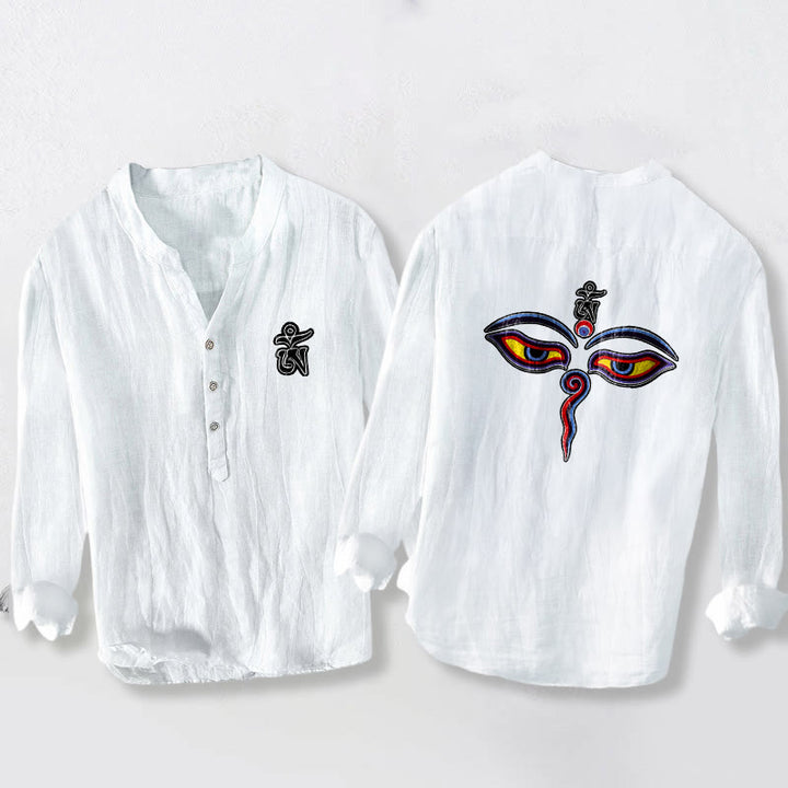 Chemise à manches longues pour homme en coton et lin, motif yeux et Buddha Stones Om - Blanc - US/UK/AU50，EU60 (5XL) - image 6