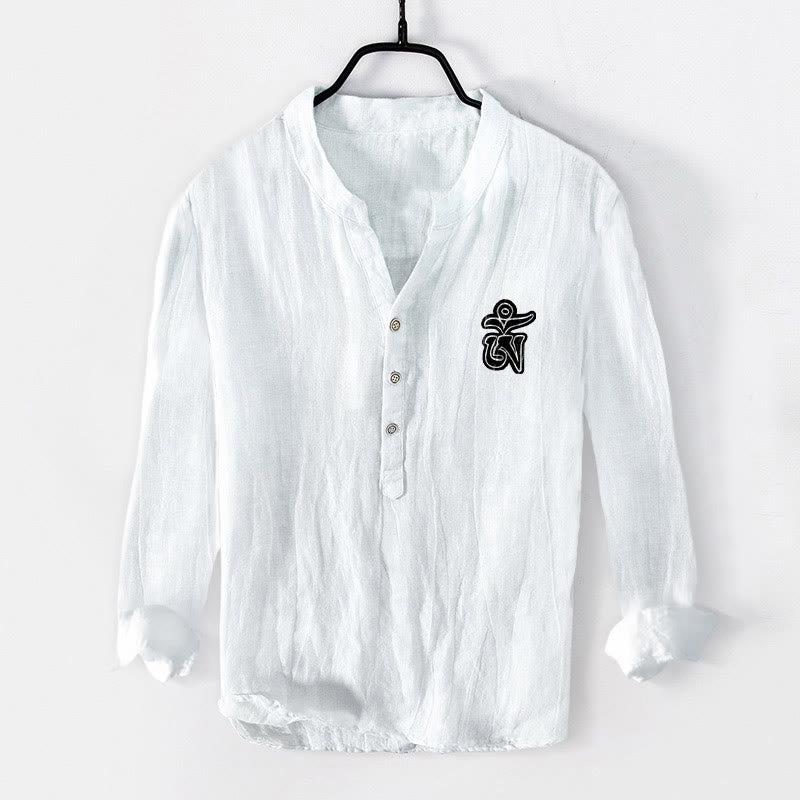 Chemise à manches longues pour homme en coton et lin, motif yeux et Buddha Stones Om - image 7