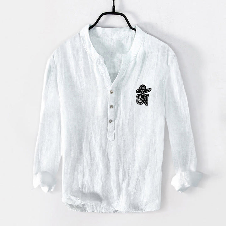 Chemise à manches longues pour homme en coton et lin, motif yeux et Buddha Stones Om - image 7
