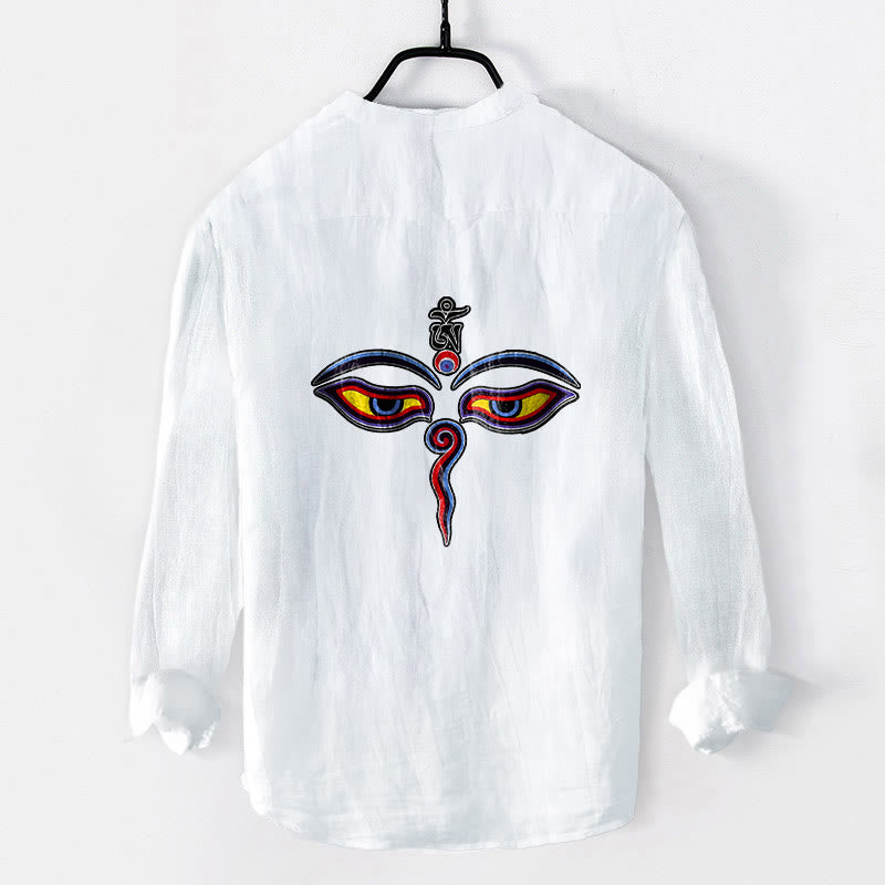 Chemise à manches longues pour homme en coton et lin, motif yeux et Buddha Stones Om - image 8