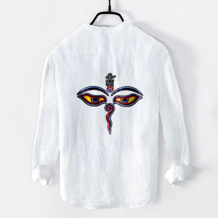 Chemise à manches longues pour homme en coton et lin, motif yeux et Buddha Stones Om - image 8
