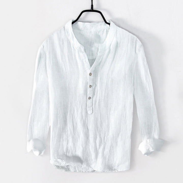 Chemise à manches longues pour homme en coton et lin, ornée de demi-boutons et de motifs de lotus et de carpes koï brillantes , Buddha Stones - image 7