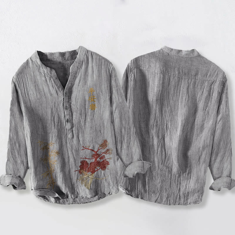 Chemise à manches longues pour homme en coton et lin, ornée de demi-boutons en pin et bambou , Buddha Stones et de caractères chinois. - image 8