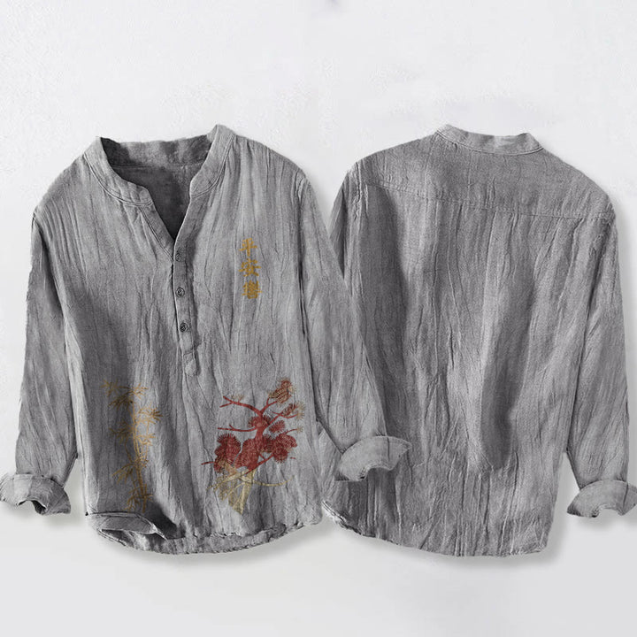 Chemise à manches longues pour homme en coton et lin, ornée de demi-boutons en pin et bambou , Buddha Stones et de caractères chinois. - image 8