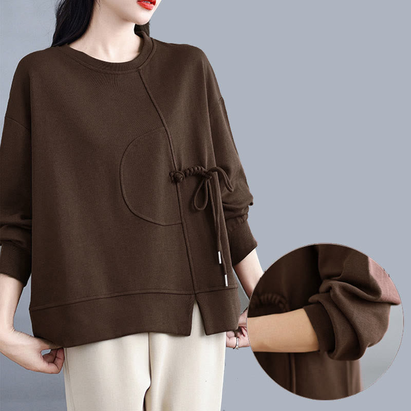 Sweat-shirt à manches longues en coton uni à col rond et boutons grenouille pour femme, motif Buddha Stones - image 10