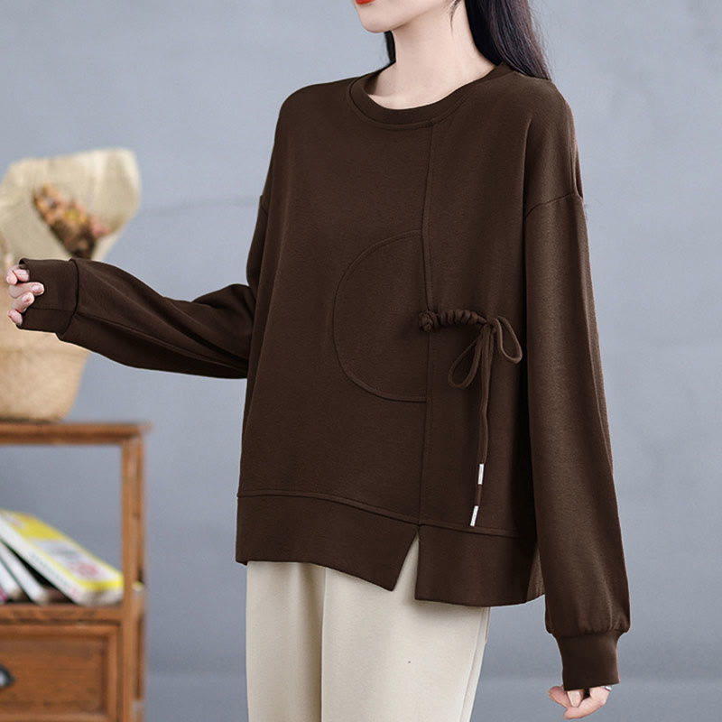 Sweat-shirt à manches longues en coton uni à col rond et boutons grenouille pour femme, motif Buddha Stones - image 2