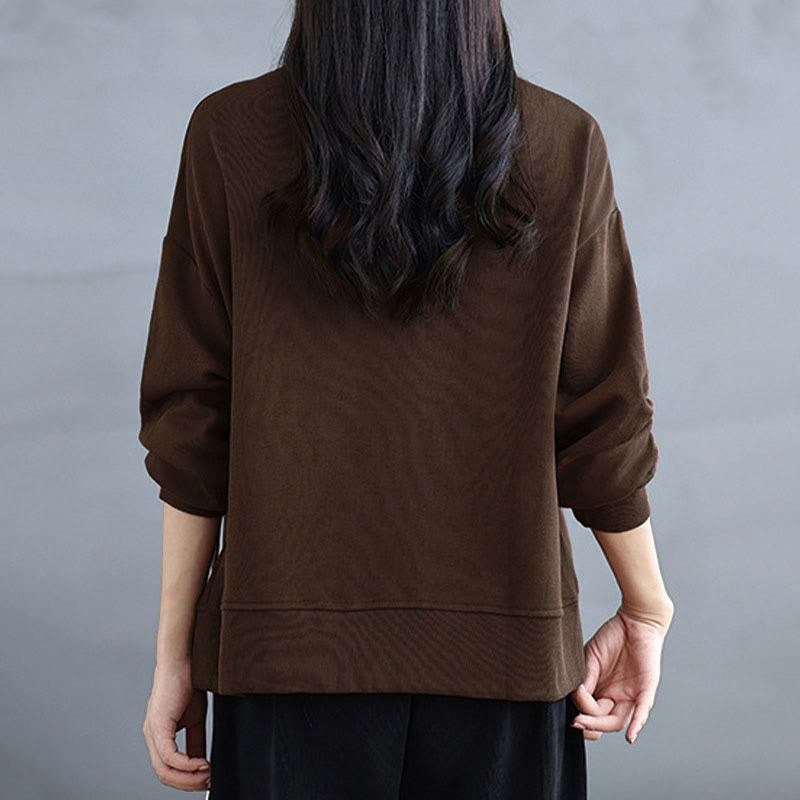 Sweat-shirt à manches longues en coton uni à col rond et boutons grenouille pour femme, motif Buddha Stones - image 6