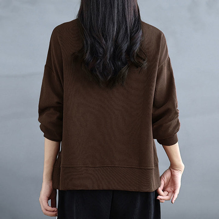 Sweat-shirt à manches longues en coton uni à col rond et boutons grenouille pour femme, motif Buddha Stones - image 6