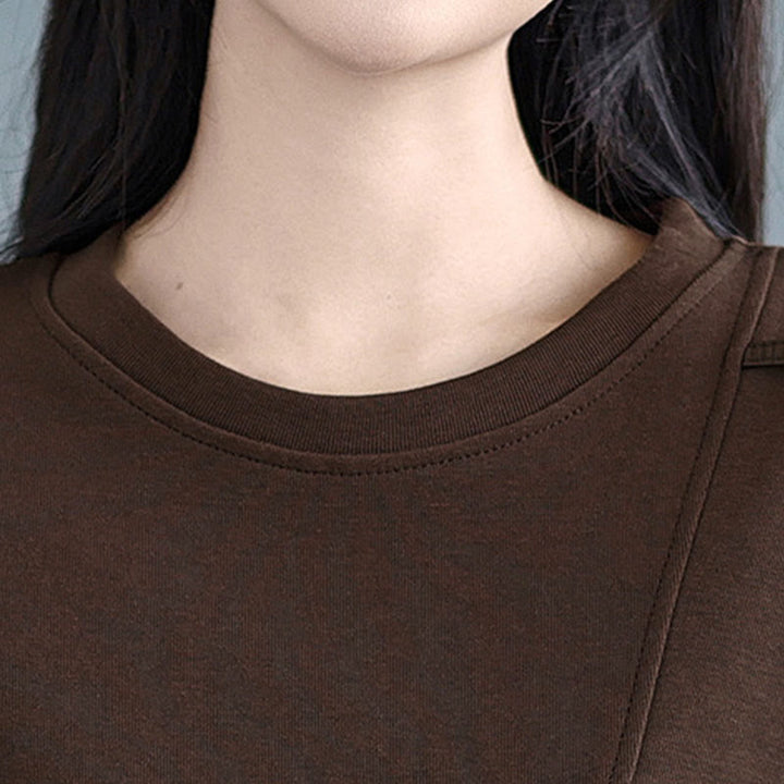 Sweat-shirt en coton pour femme, motif Buddha Stones, couleur unie, design asymétrique, col rond, manches longues. - image 10