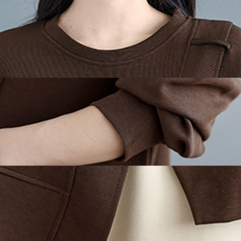 Sweat-shirt en coton pour femme, motif Buddha Stones, couleur unie, design asymétrique, col rond, manches longues. - image 14