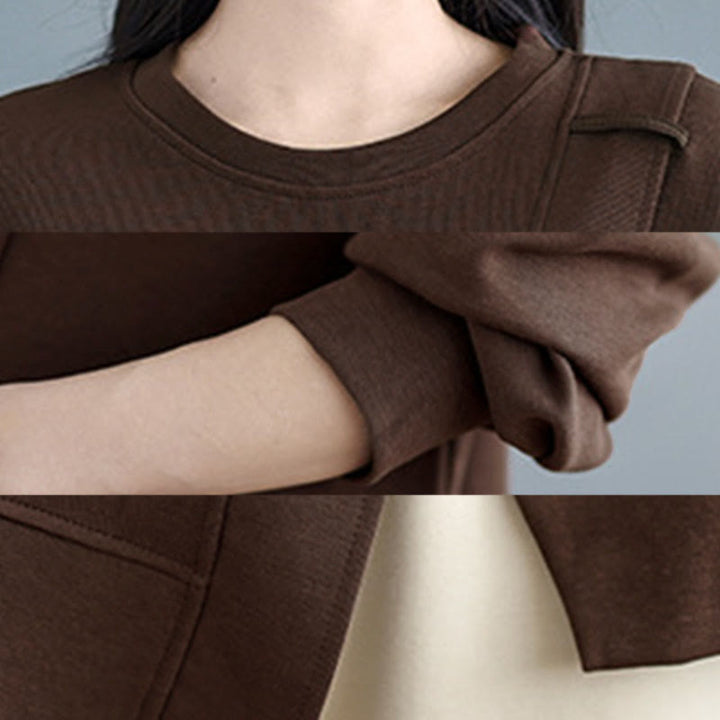 Sweat-shirt en coton pour femme, motif Buddha Stones, couleur unie, design asymétrique, col rond, manches longues. - image 14