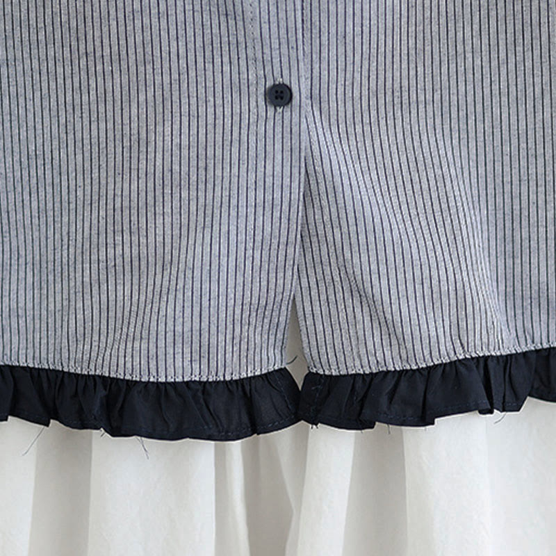 Chemise à manches longues en coton pour femme, motif à carreaux rayés et imprimé de Buddha Stones, ourlet volanté et boutons. - image 20