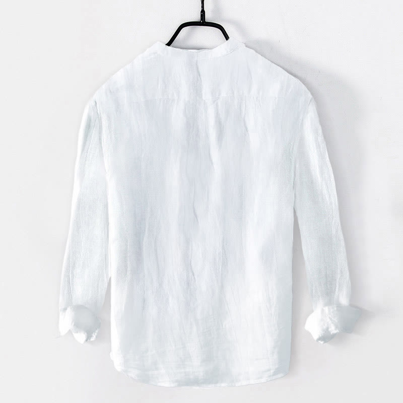 Chemise à manches longues pour homme en coton et lin, ornée de demi-boutons et d'une image de Bouddha et de lotus , Buddha Stones de Bouddha. - image 4