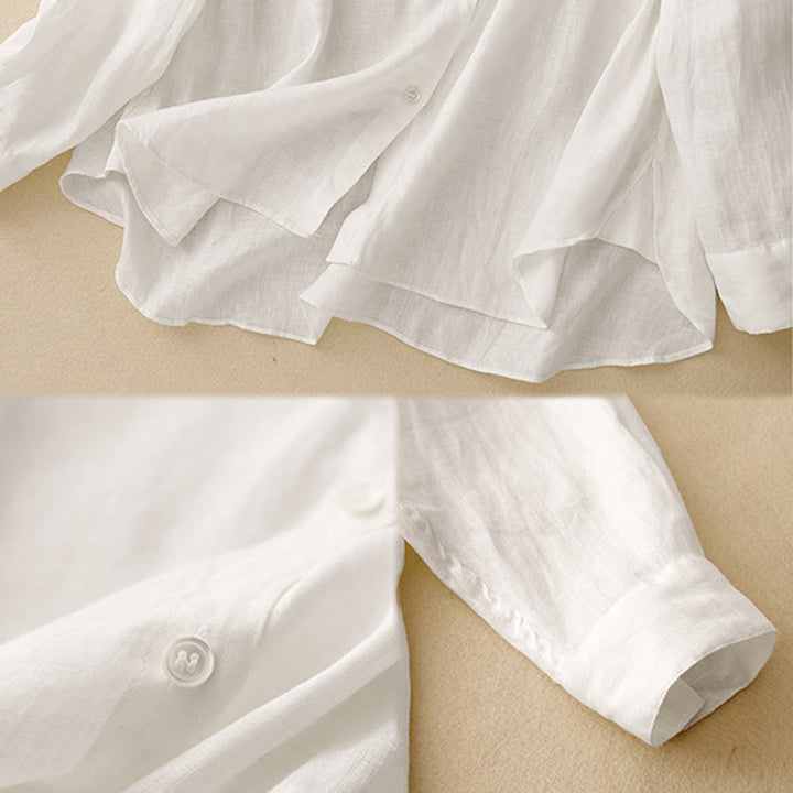 Chemise à manches longues en coton pour femme, couleur unie, col rond et boutons, motif Buddha Stones - image 15