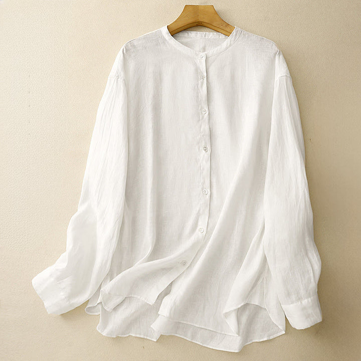 Chemise à manches longues en coton pour femme, couleur unie, col rond et boutons, motif Buddha Stones - Blanc - US8-10，UK/AU12-14，EU40-42 (2XL) - image 7
