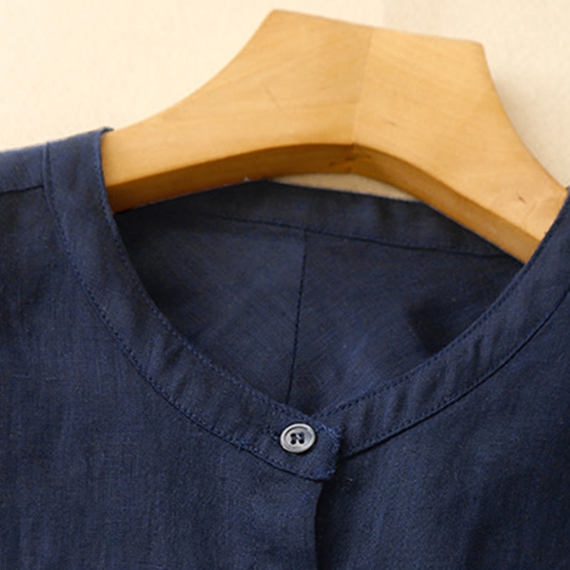 Chemise à manches longues en coton pour femme, couleur unie, col rond et boutons, motif Buddha Stones - image 1