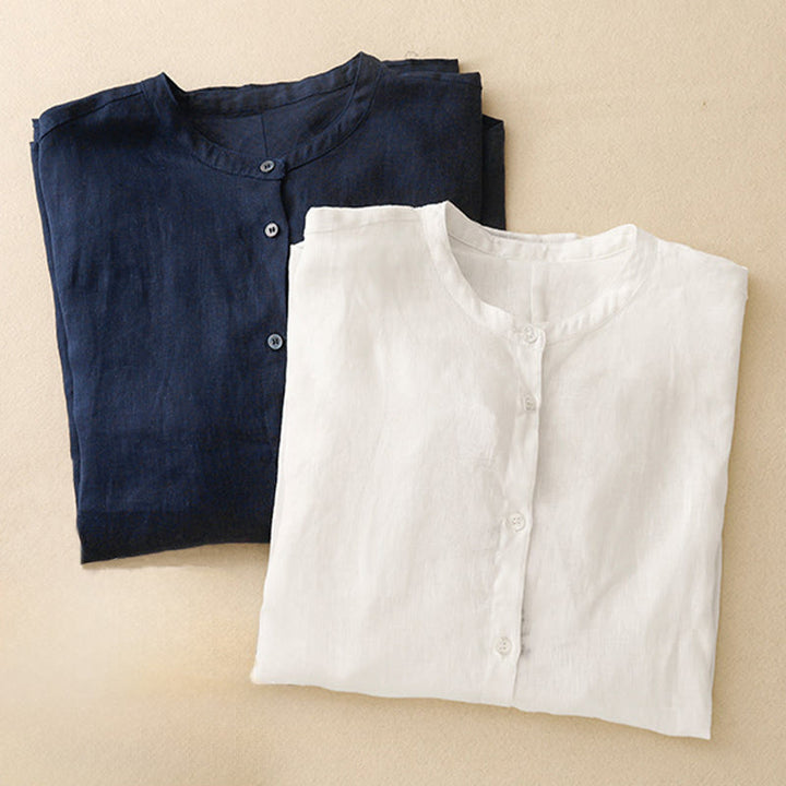 Chemise à manches longues en coton pour femme, couleur unie, col rond et boutons, motif Buddha Stones - image 17