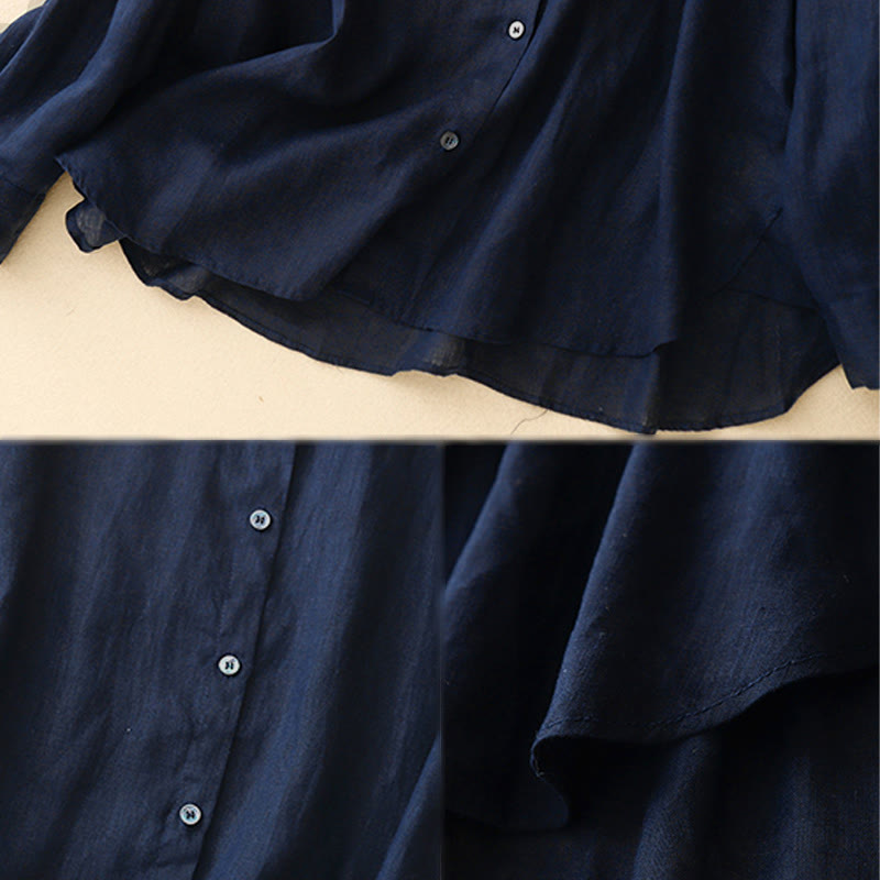 Chemise à manches longues en coton pour femme, couleur unie, col rond et boutons, motif Buddha Stones - image 5