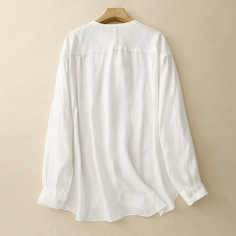 Chemise à manches longues en coton pour femme, couleur unie, col rond et boutons, motif Buddha Stones - image 8