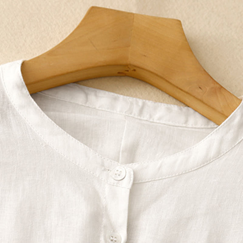 Chemise à manches longues en coton pour femme, couleur unie, col rond et boutons, motif Buddha Stones - image 10