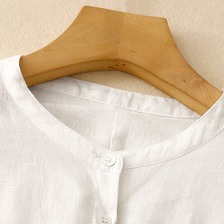 Chemise à manches longues en coton pour femme, couleur unie, col rond et boutons, motif Buddha Stones - image 10