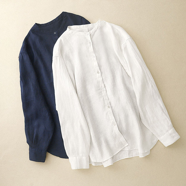 Chemise à manches longues en coton pour femme, couleur unie, col rond et boutons, motif Buddha Stones - image 16