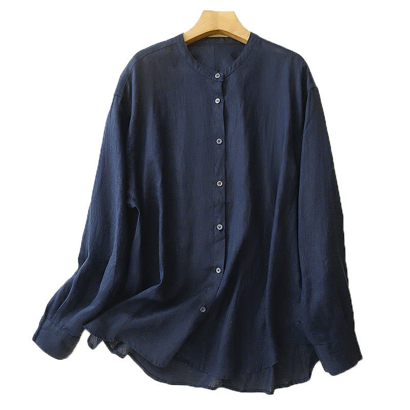 Chemise à manches longues en coton pour femme, couleur unie, col rond et boutons, motif Buddha Stones - image 6