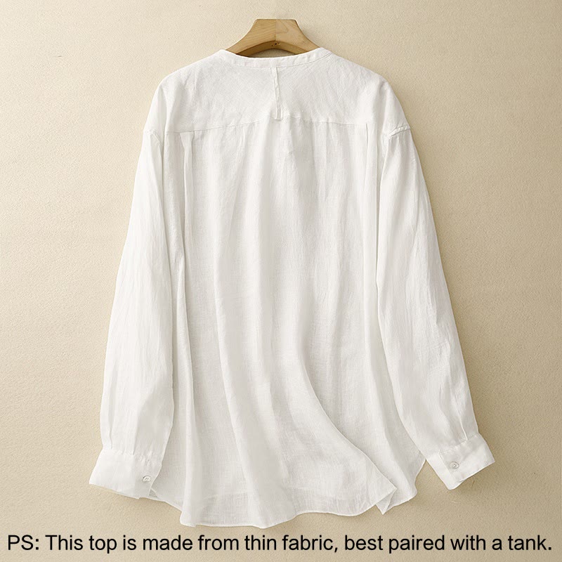 Chemise à manches longues en coton pour femme, couleur unie, col rond et boutons, motif Buddha Stones - image 9