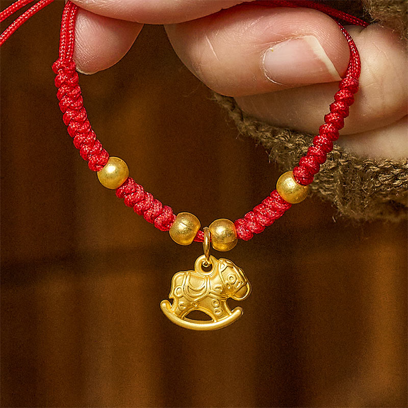 Bracelet tressé en cuivre rouge , Buddha Stones et symbole de l'Année du Cheval. - Cheval avec base arquée (Tour de poignet : 10-18 cm) - image 0
